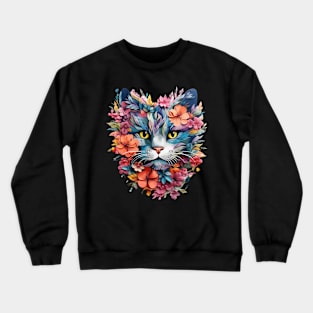 Flowery Cat Cute Gifts For Cats & Flower Lover Crewneck Sweatshirt